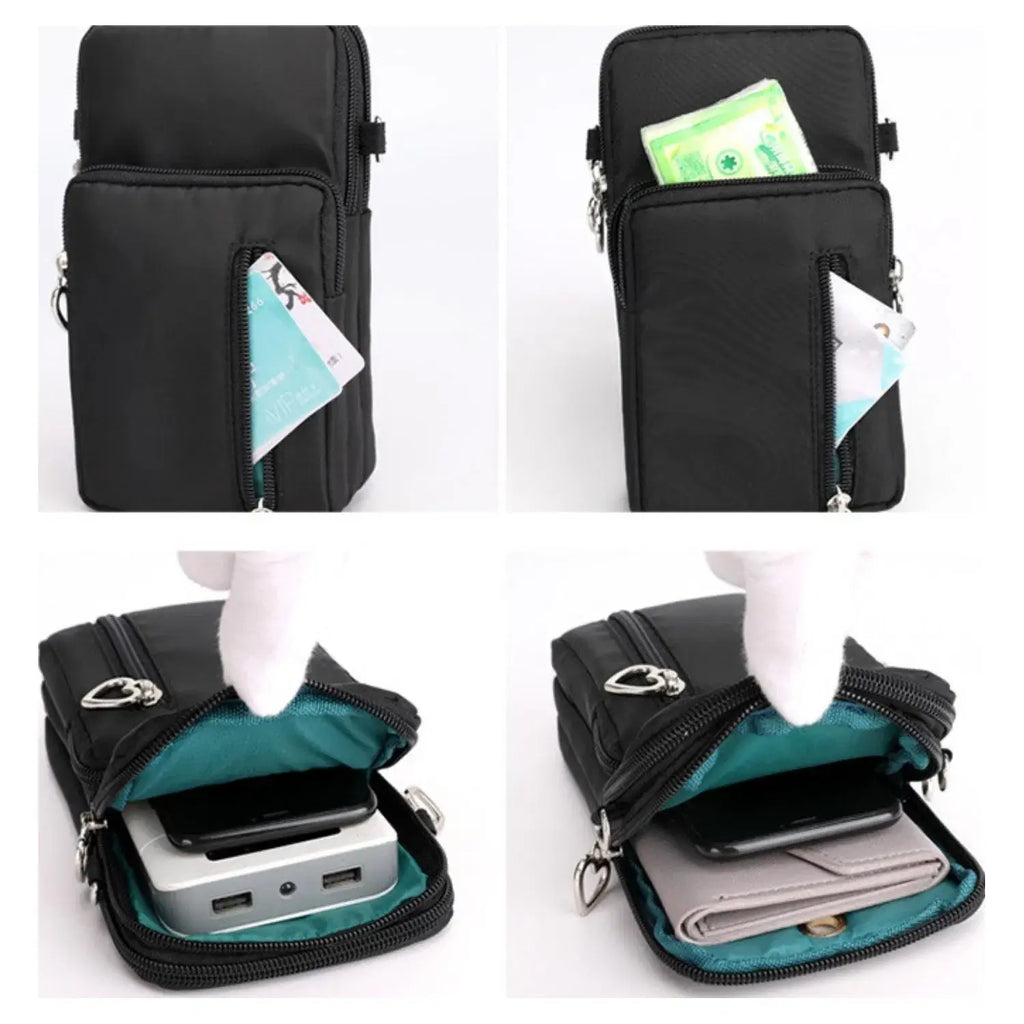 Triple Love Heart Zipper Mobile Phone Bag - Navy