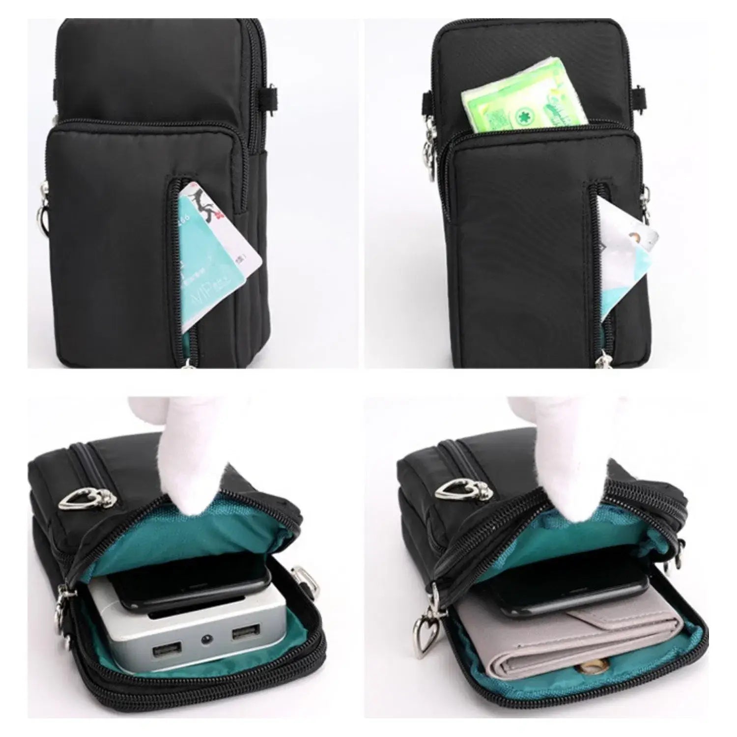 Triple Love Heart Zipper Mobile Phone Bag - Navy