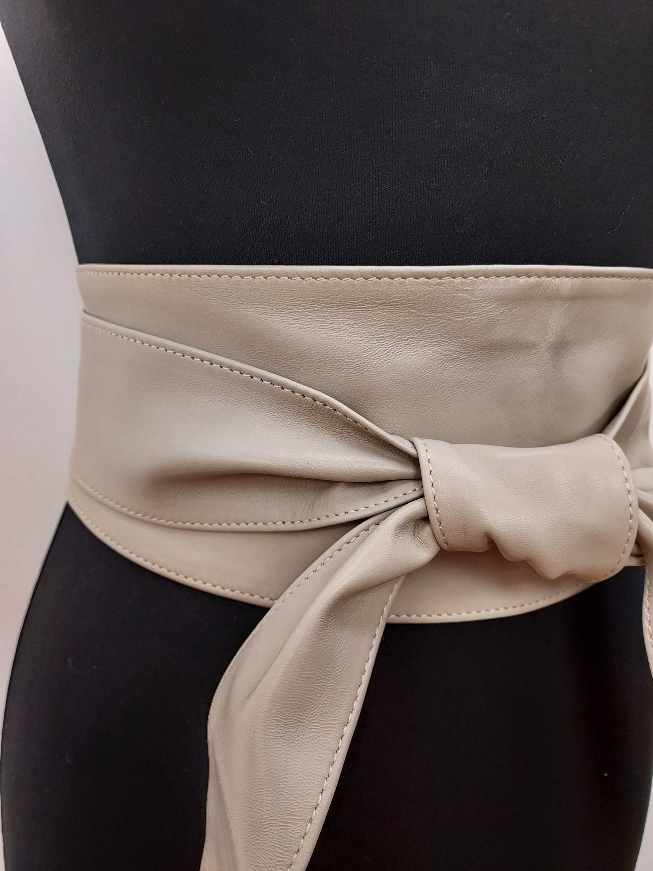 Beige Leather Obi Belt