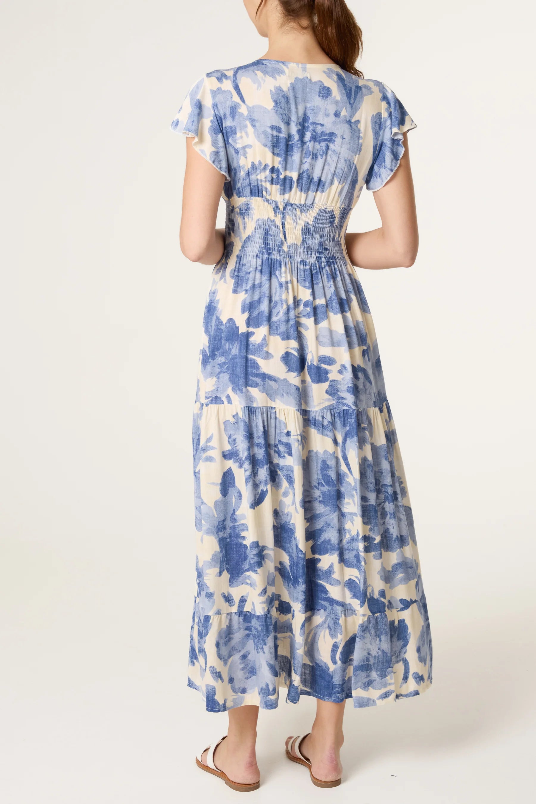 Blue Blossom Button Through Maxi Dress