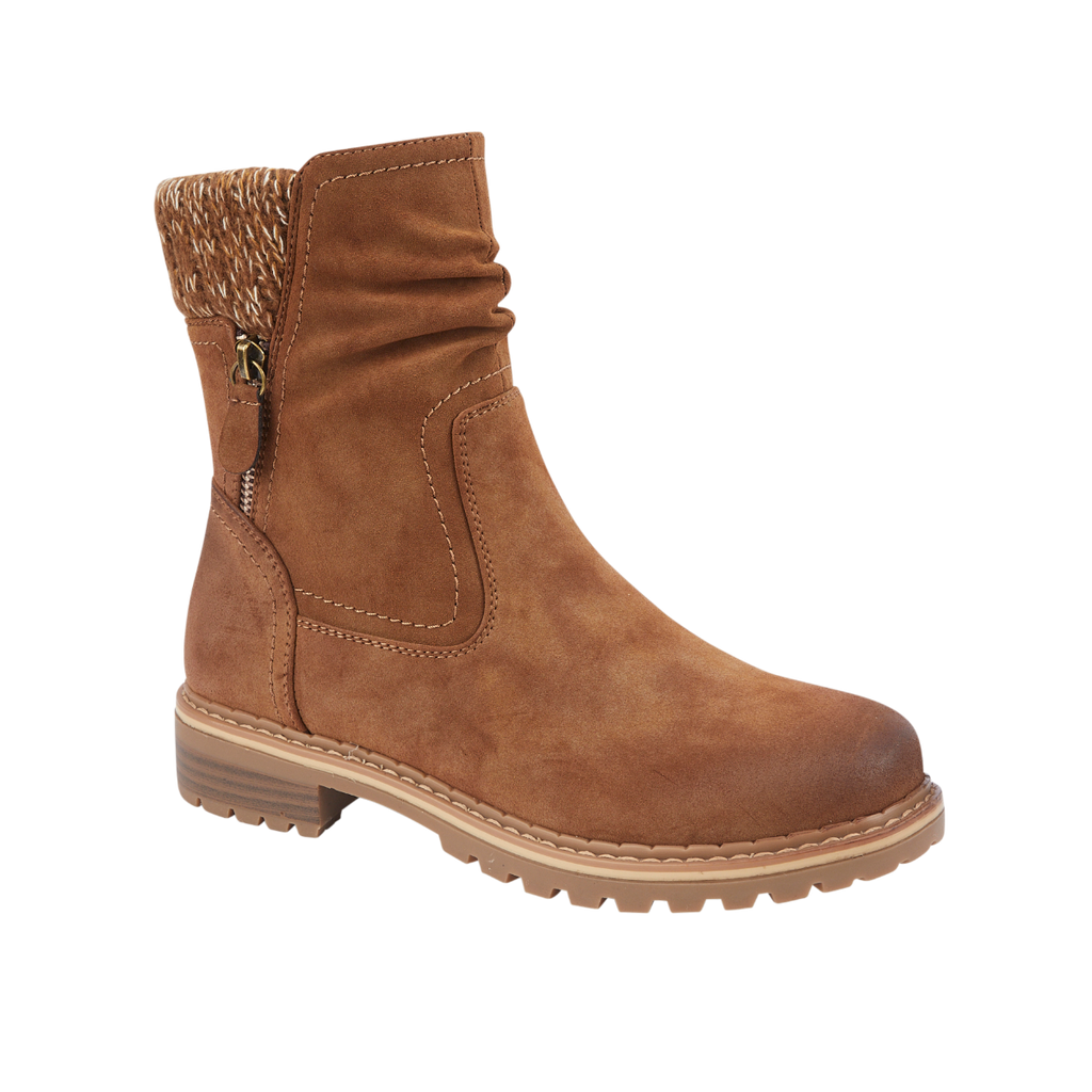 Copenhagen Camel Ankle Boots with a Knitted Collar