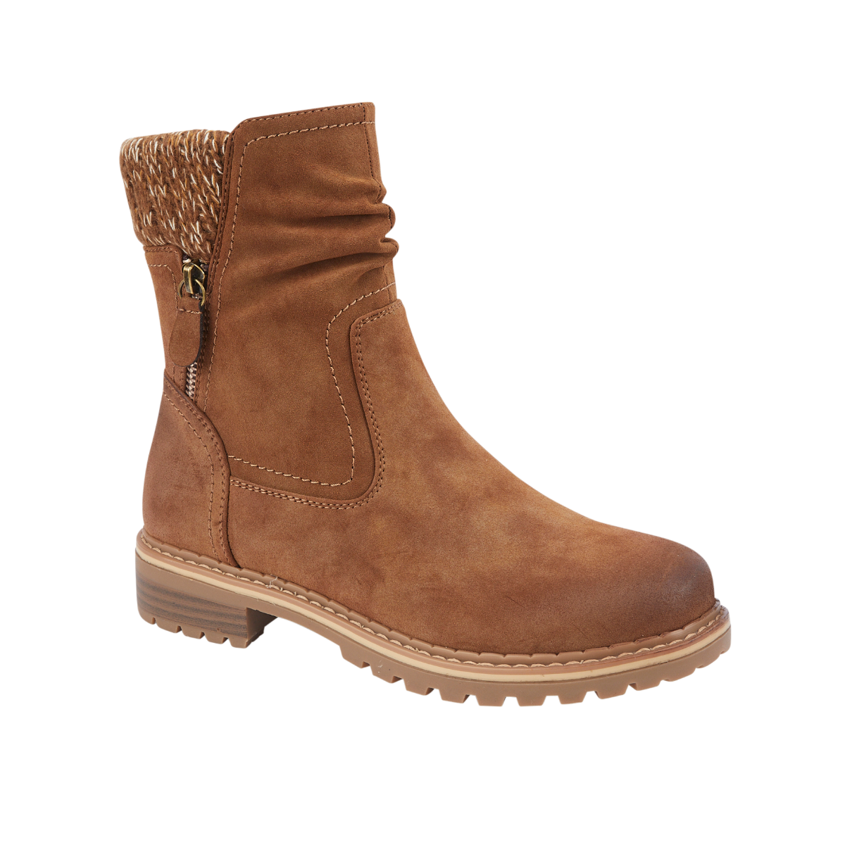 Copenhagen Camel Ankle Boots with a Knitted Collar
