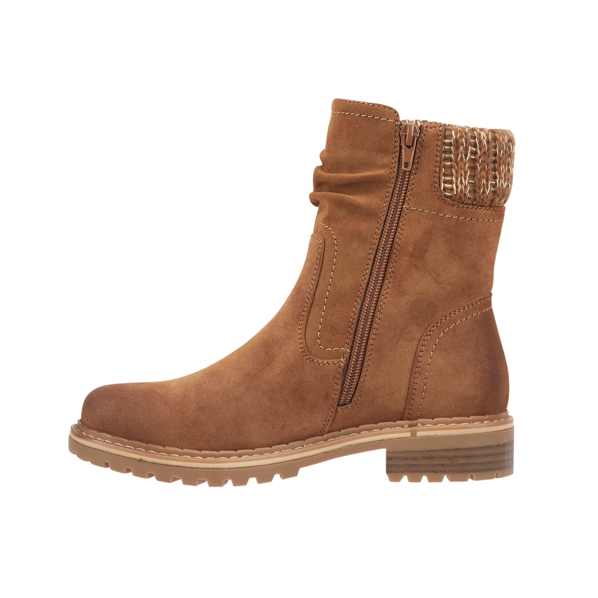 Copenhagen Camel Ankle Boots with a Knitted Collar