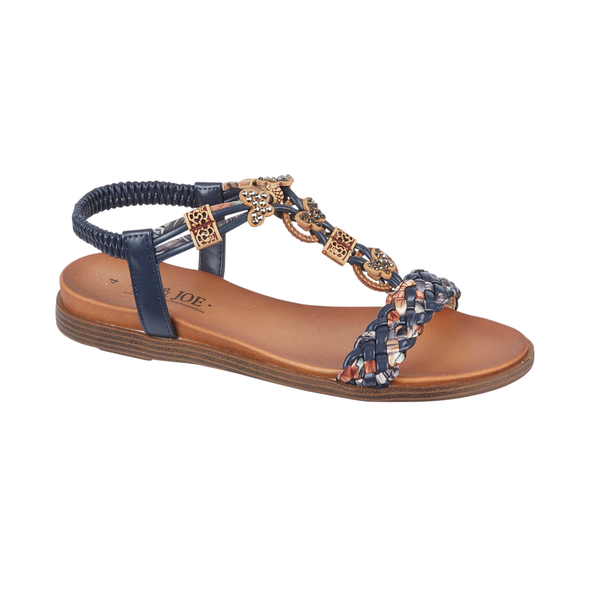 Crete Embellished Braided T-Strap Flat Sandal with Elastic Back Strap