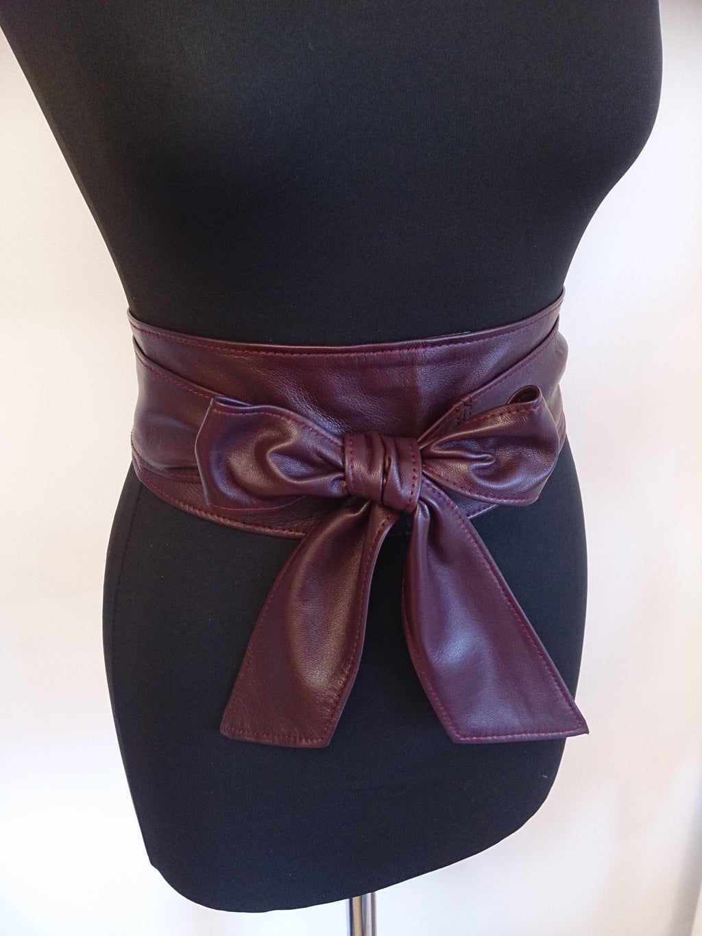 Dark Burgundy Leather Obi Belt – Handmade Wrap Belt