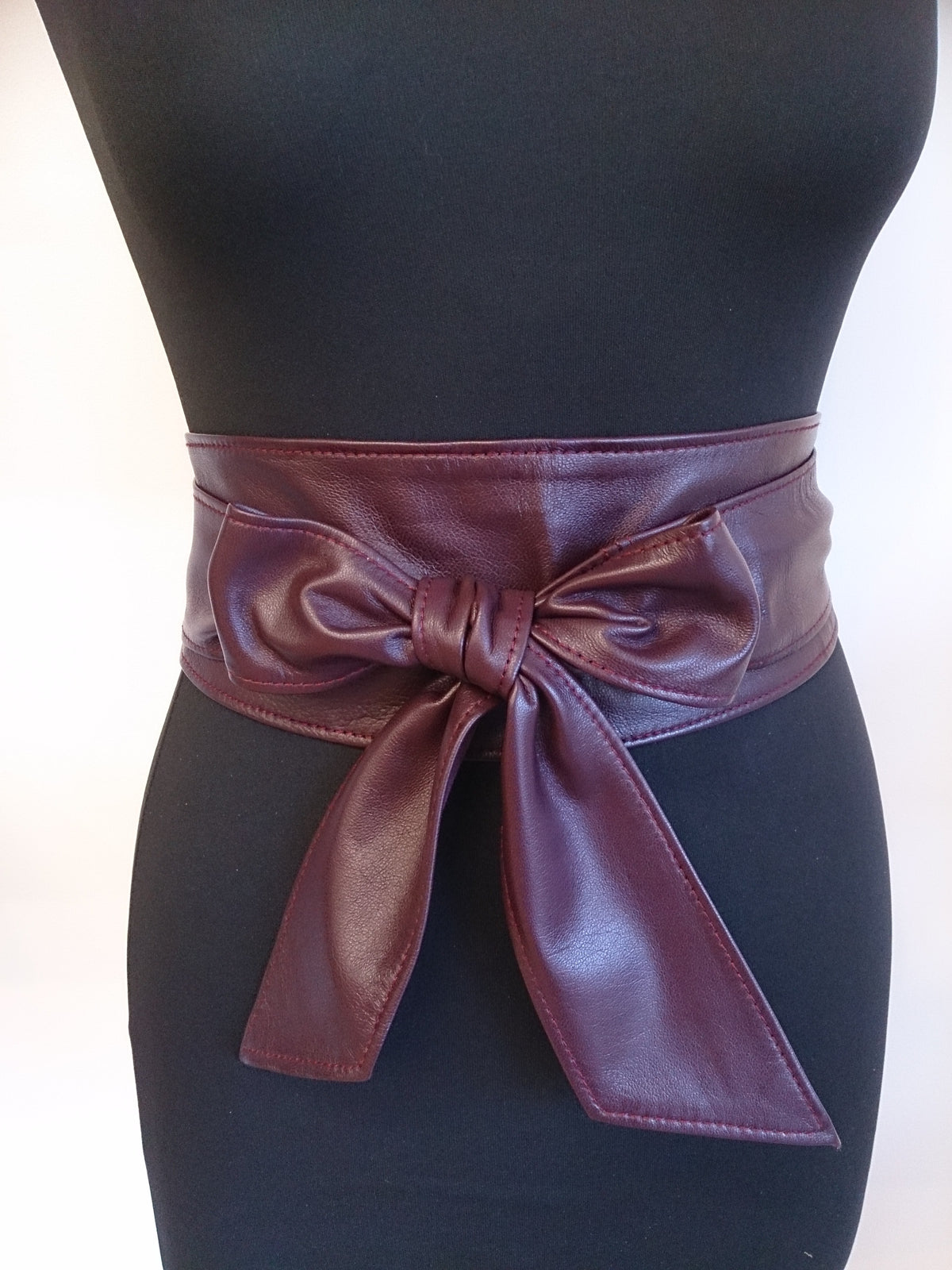 Dark Burgundy Leather Obi Belt – Handmade Wrap Belt
