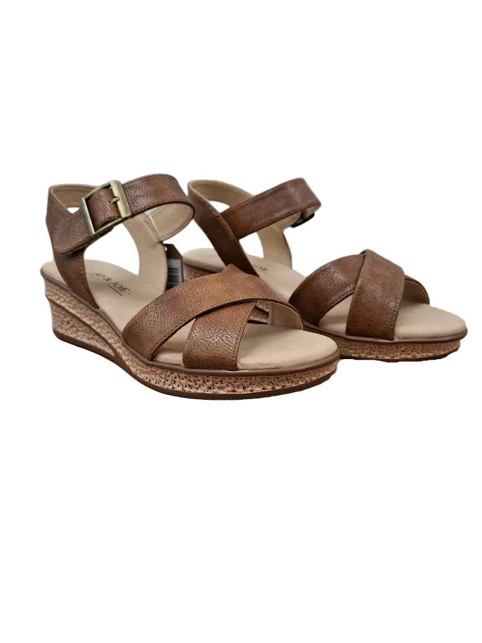 Devotion Brown Strappy Wedge Sandal