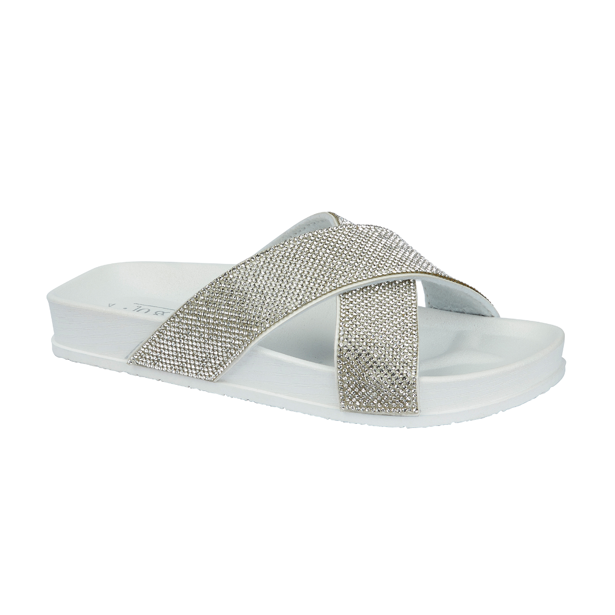 Dusk White Sparkly Cross Over Sliders