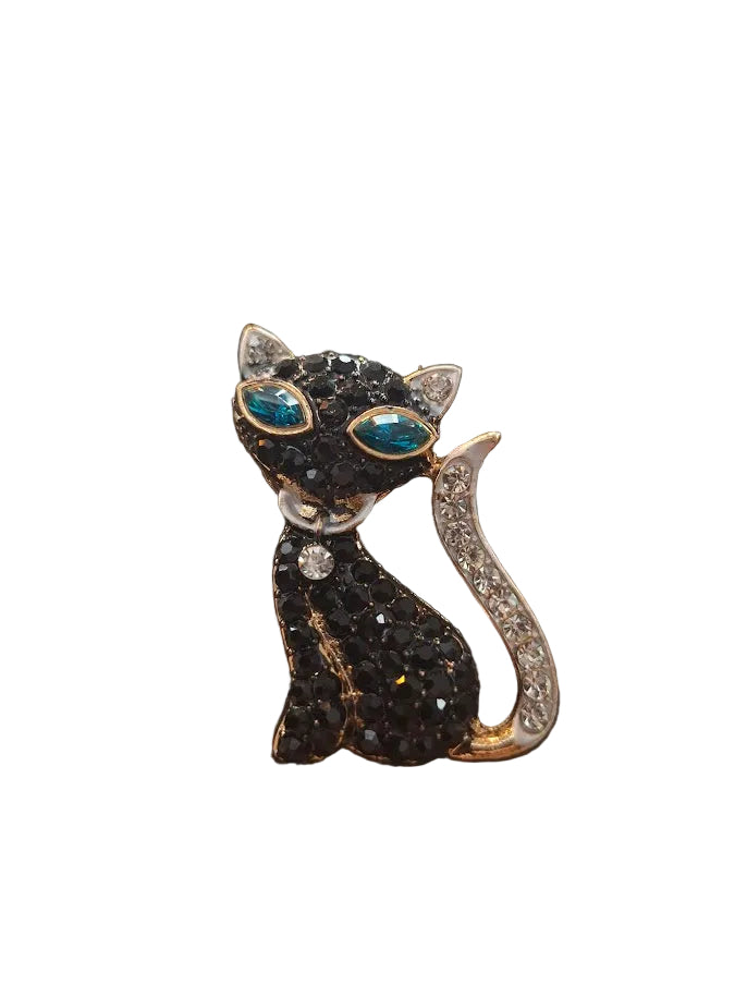 Sparkly Magnetic Black Cat Brooch