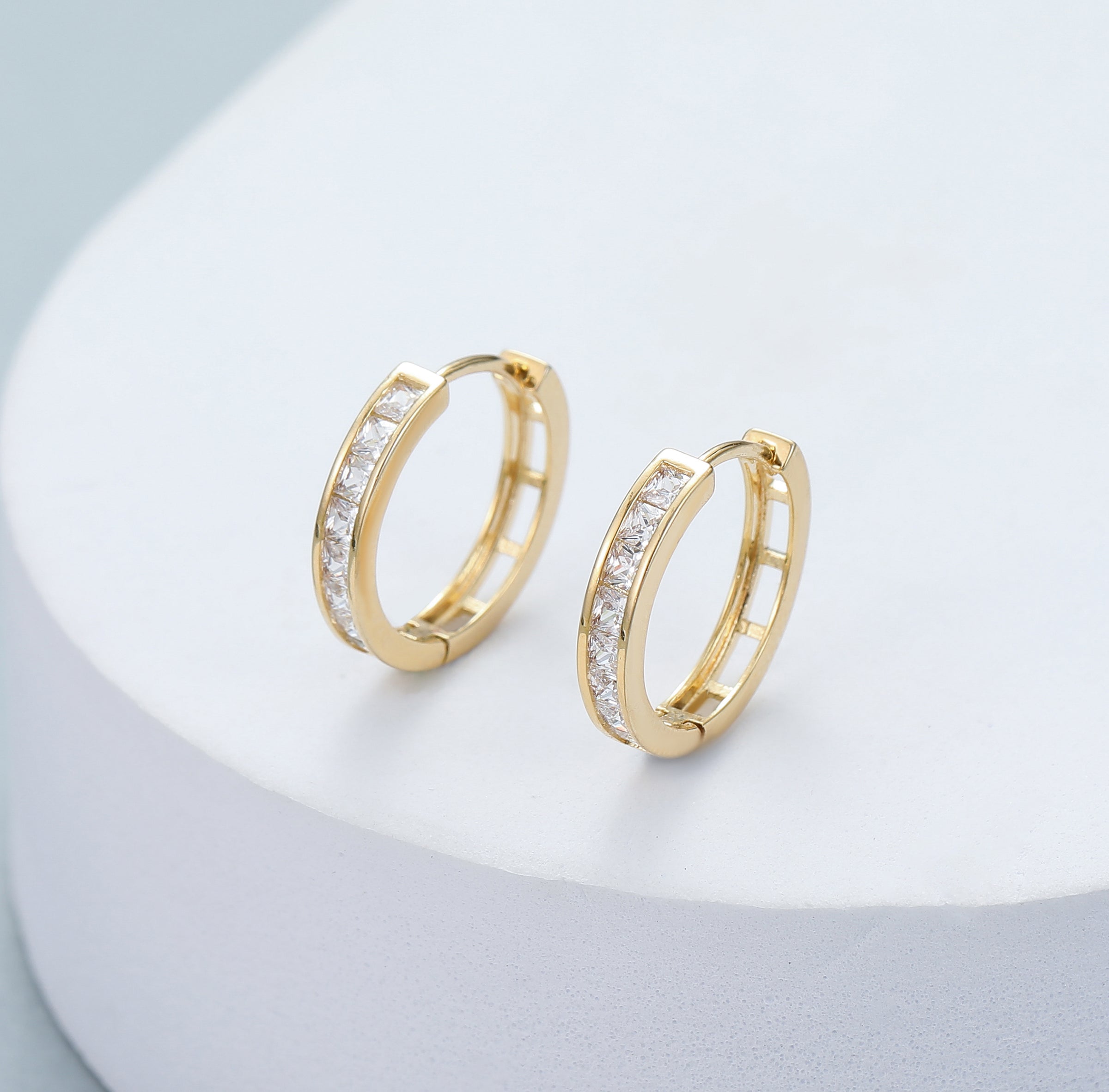 Gold Plated Crystal Huggie Hoop Earrings
