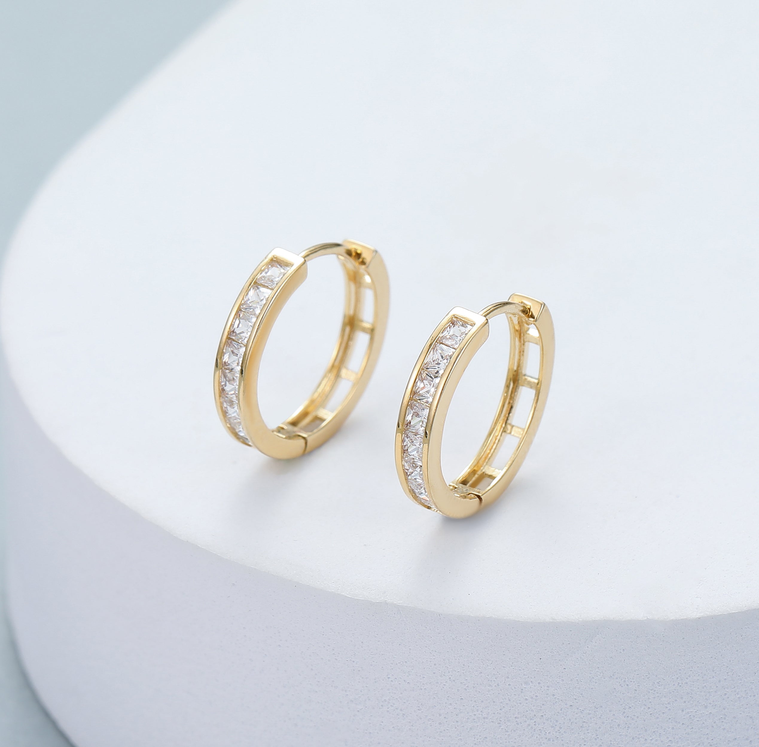 Gold Plated Crystal Huggie Hoop Earrings