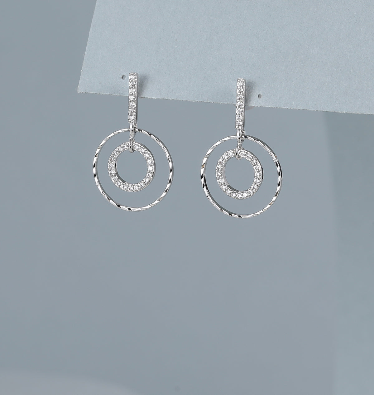 Silver Plated Double Orbit Crystal Drop Earrings