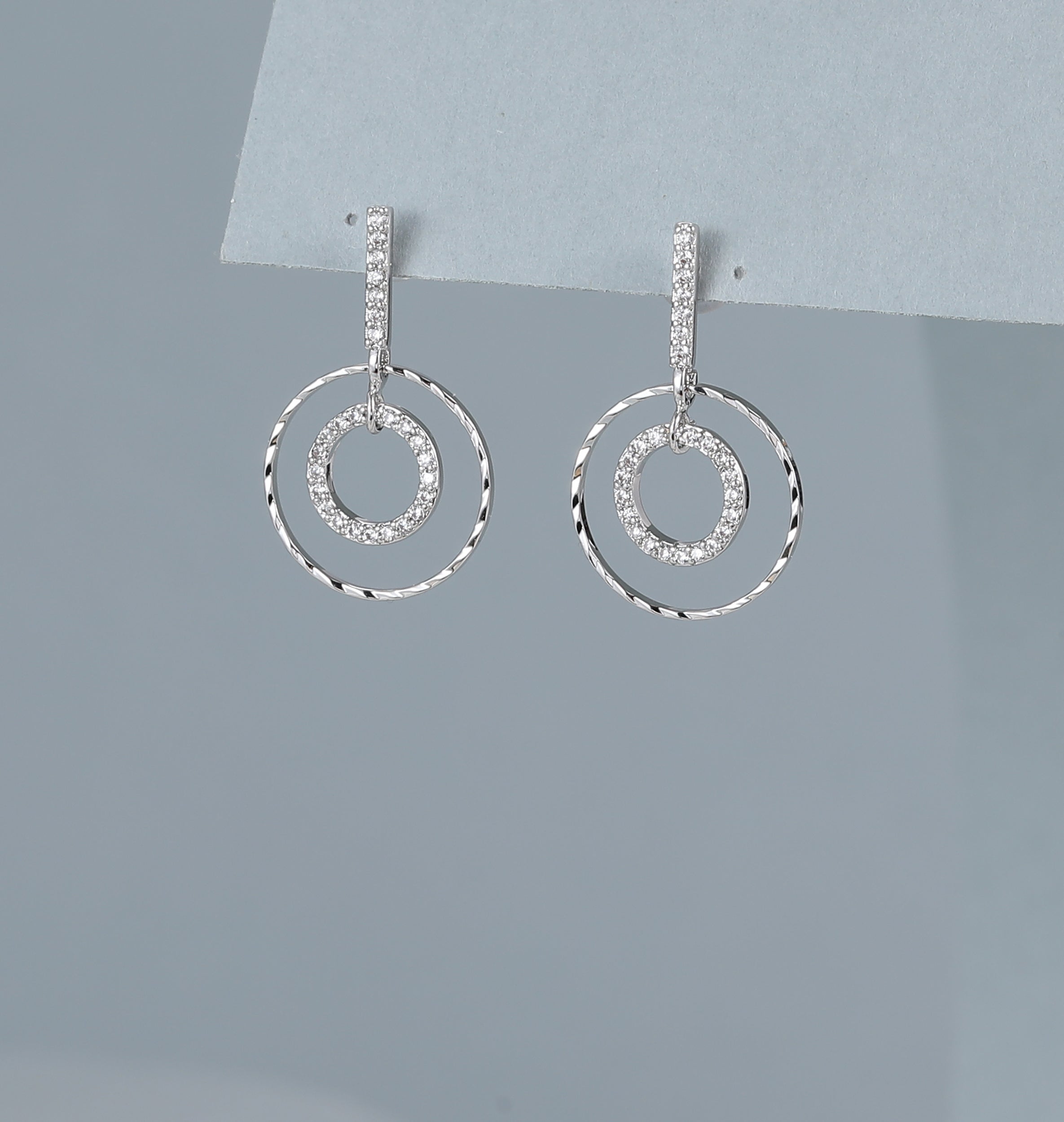 Silver Plated Double Orbit Crystal Drop Earrings