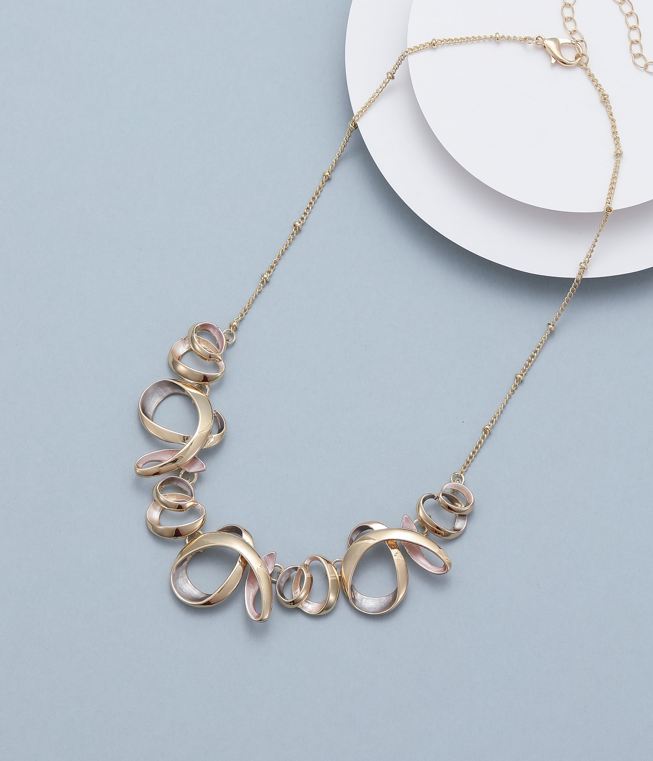 Gold Plated Abstract Circles Statement Necklace
