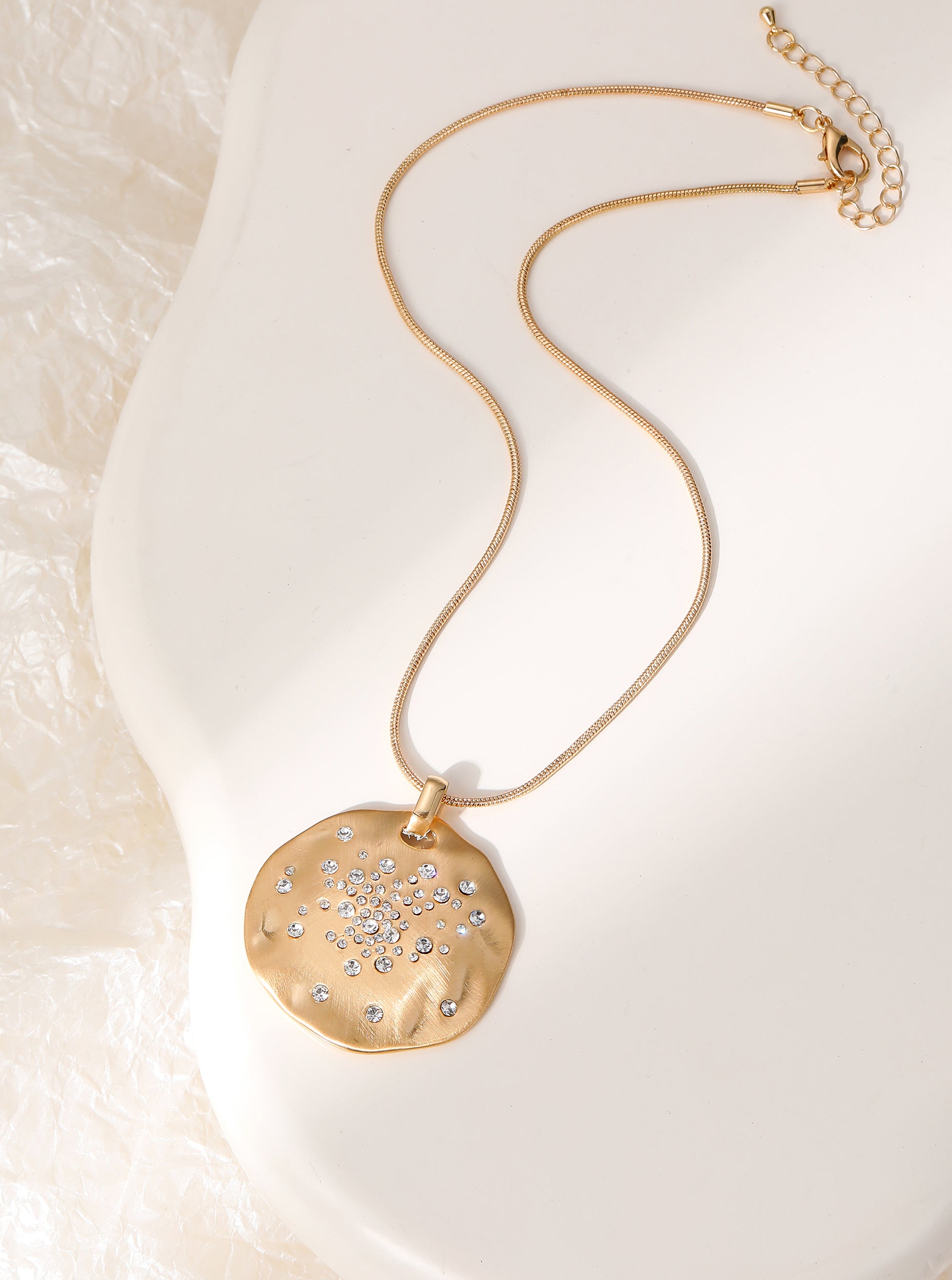 Gold Plated Crystal Disc Pendant Necklace