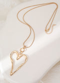 Gold Plated Abstract Heart Pendant Long Chain Necklace