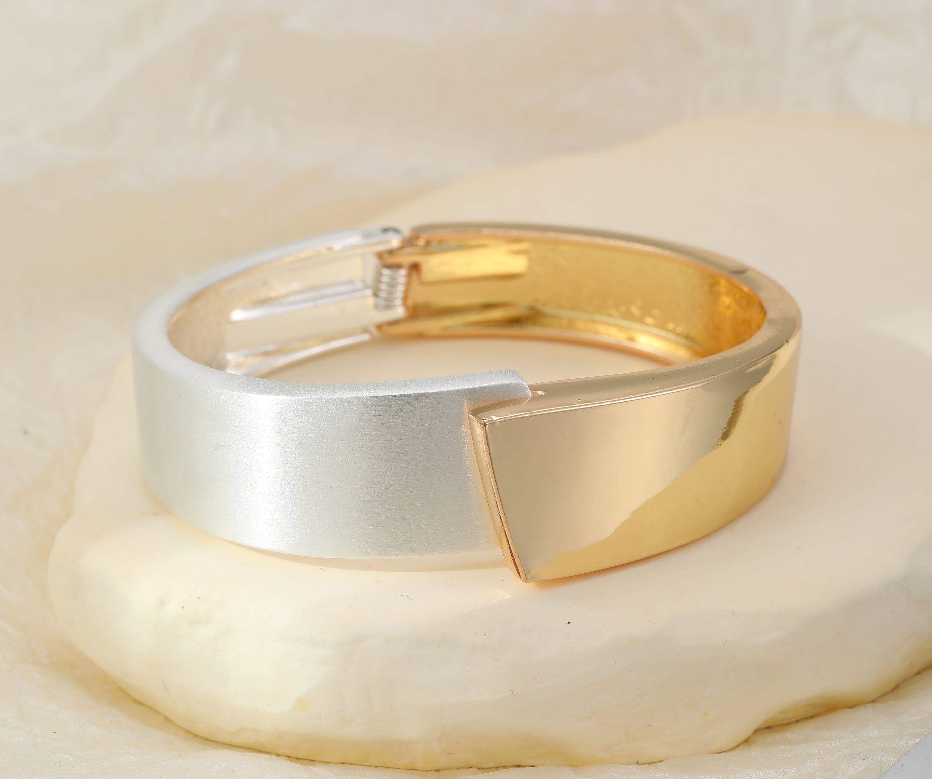 Gold & Silver Plated Two-Tone Hinged Bangle Bracelet