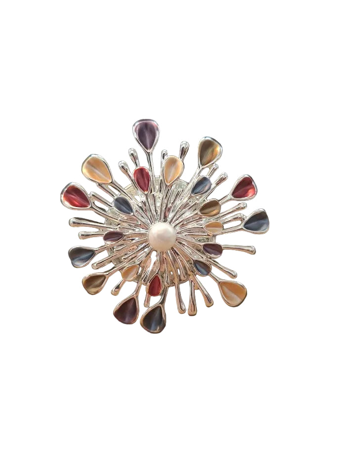 Multicolour Burst Magnetic Brooch with Pearl Centre