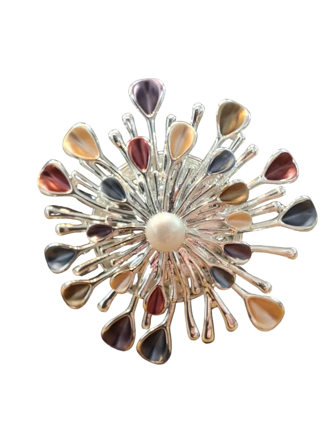 Multicolour Burst Magnetic Brooch with Pearl Centre