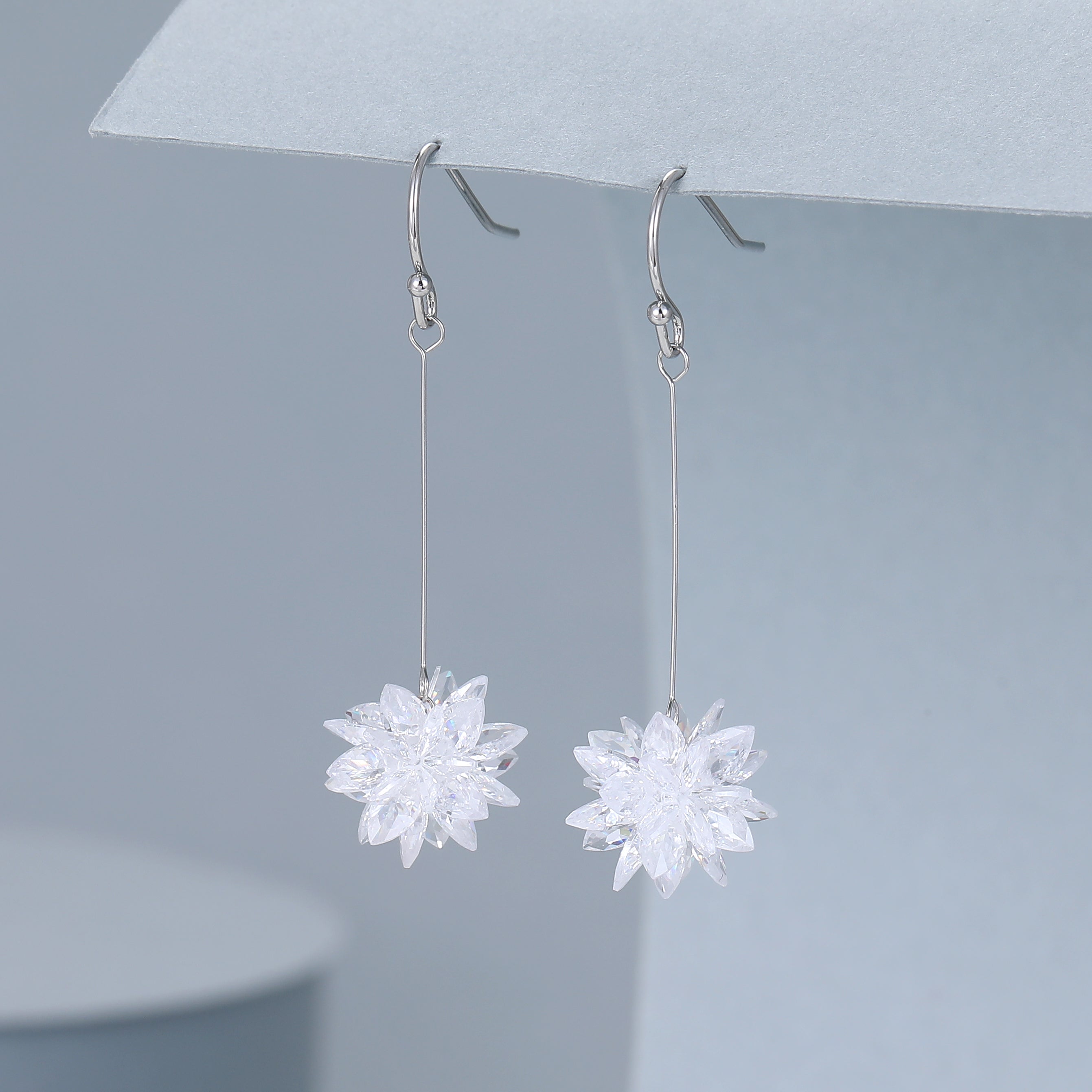 Silver Plated Crystal Snowflake Drop Earrings