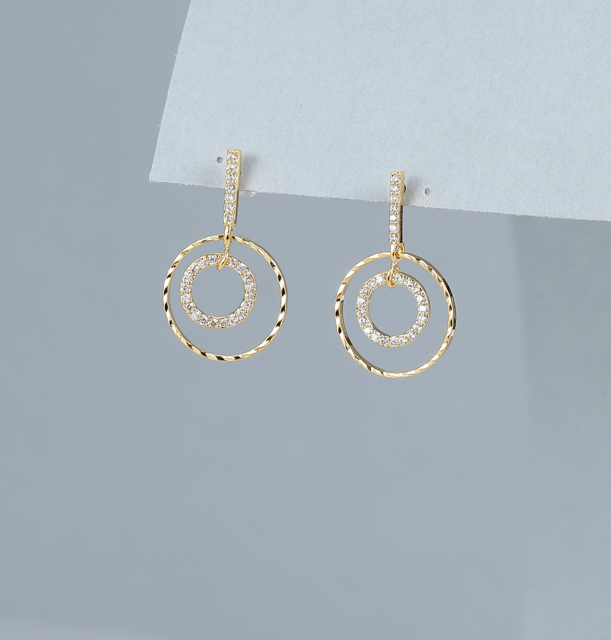 Gold Plated Double Orbit Crystal Drop Earrings
