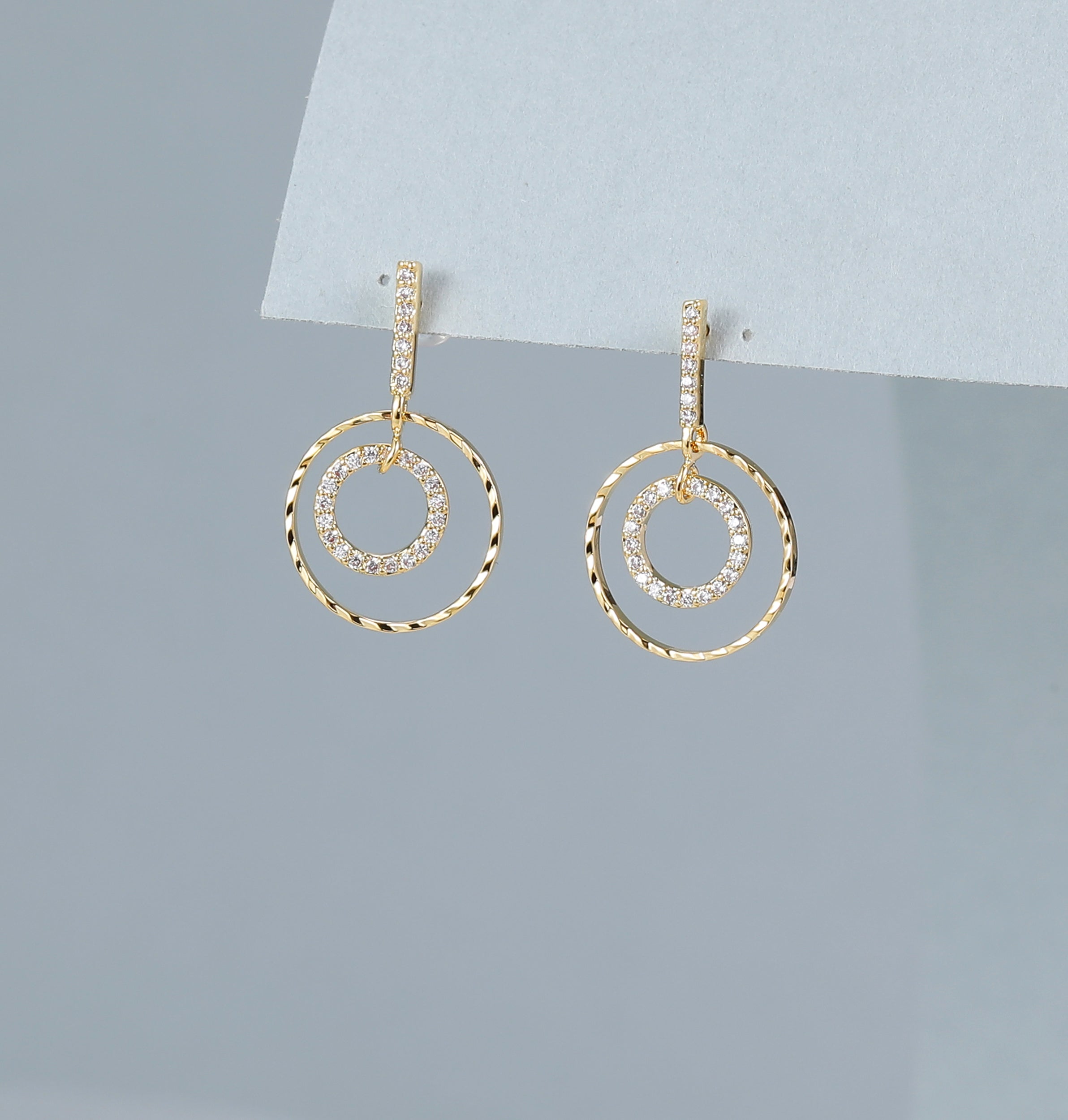 Gold Plated Double Orbit Crystal Drop Earrings