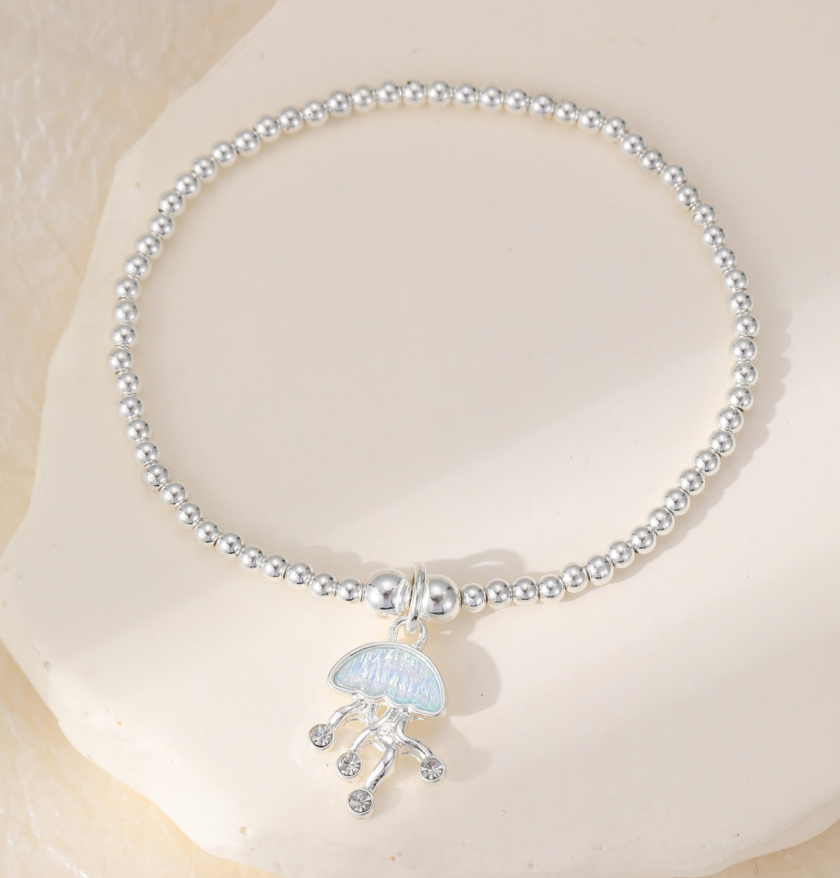 Silver Plated Circular Bead Bracelet with Jellyfish Charm