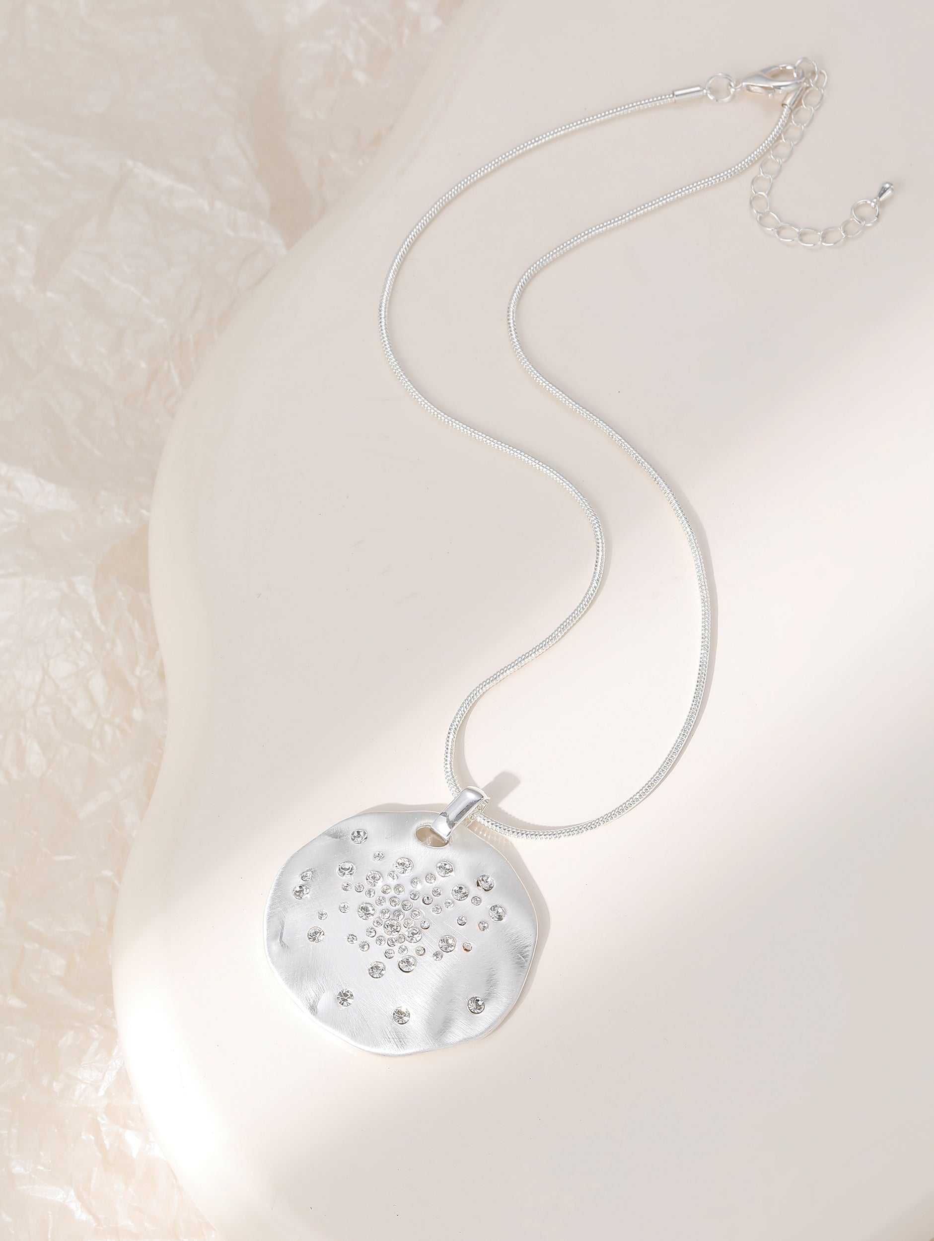 Silver Plated Crystal Disc Pendant Necklace