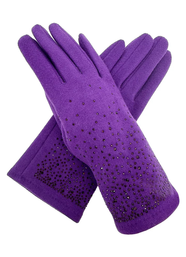 Sparkly Crystal Touchscreen Gloves – Plain Colour