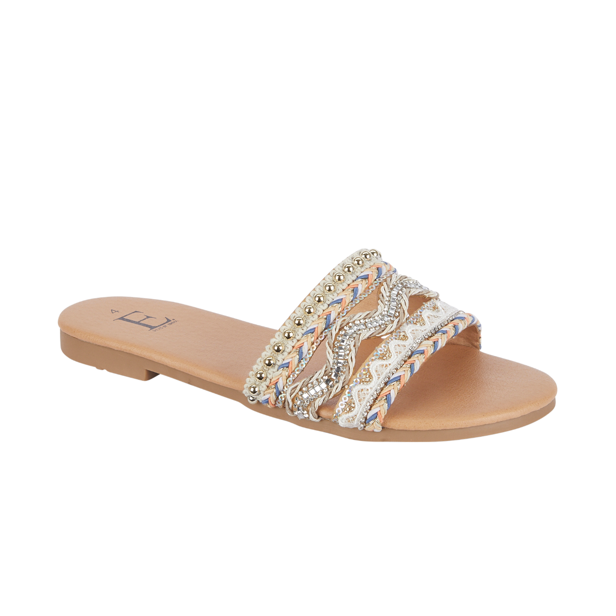 Gypsy Beige Beaded Boho Slide Sandal