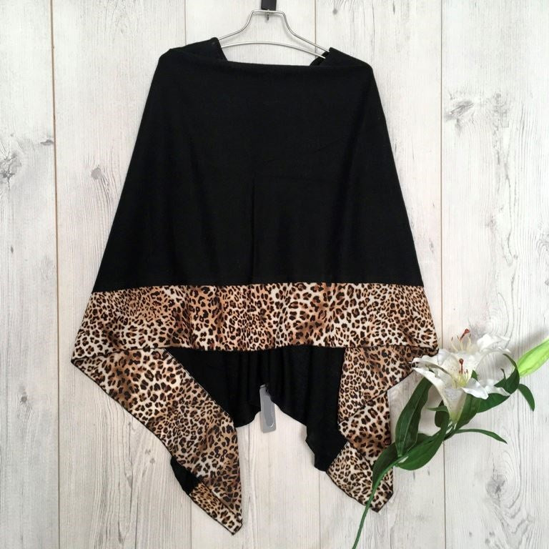 Black Animal Print Poncho