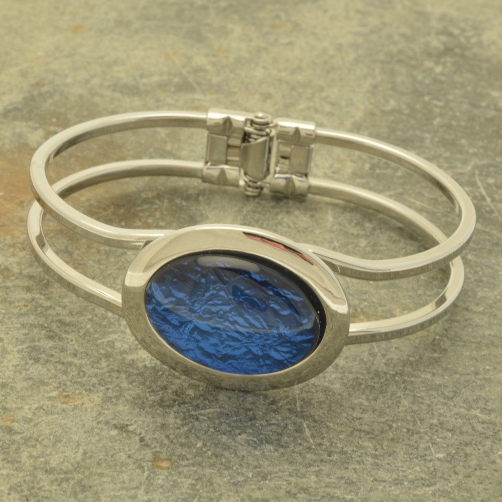Blue Foil Resin Hinged Bangle