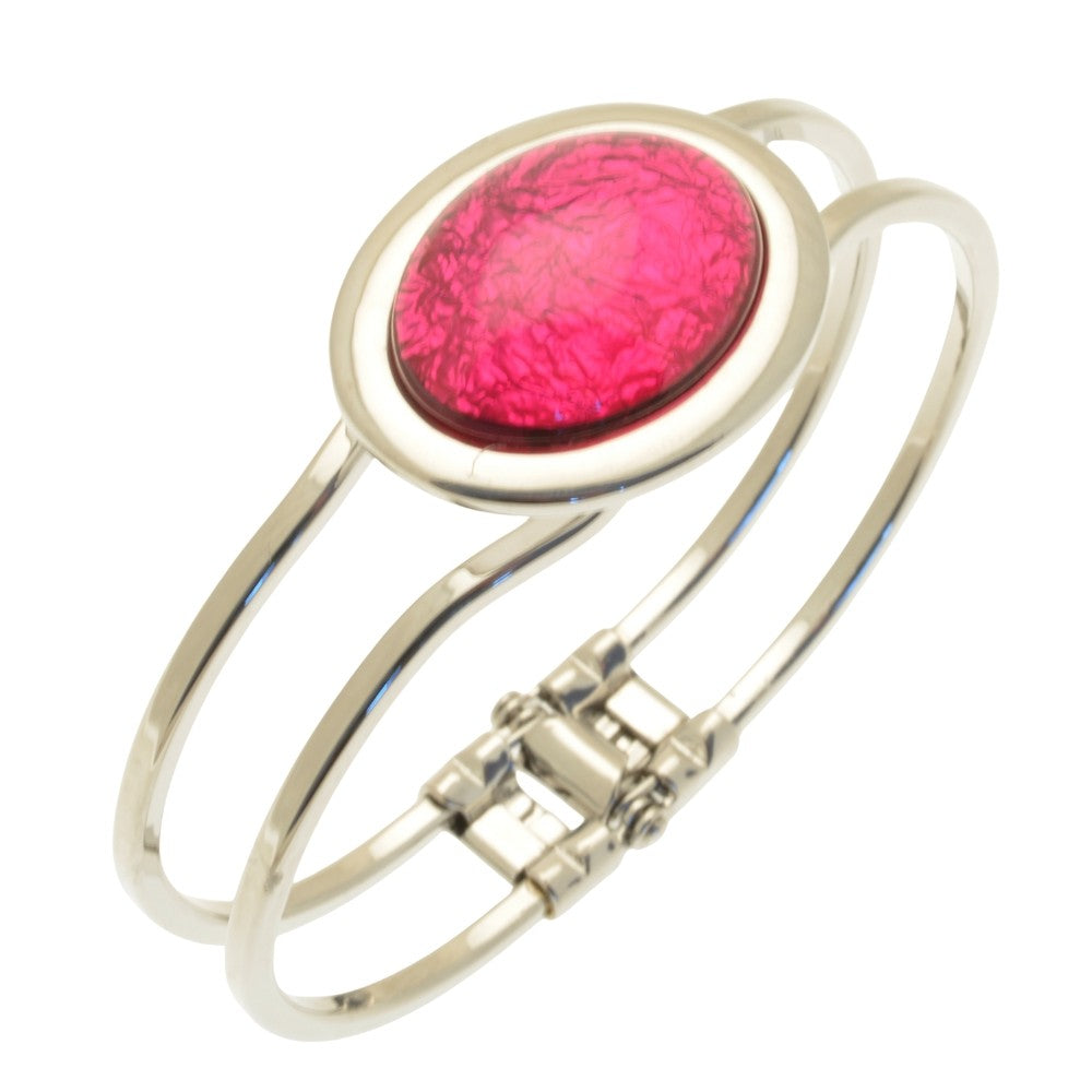 Fuchsia Pink Marble Resin Hinged Bangle