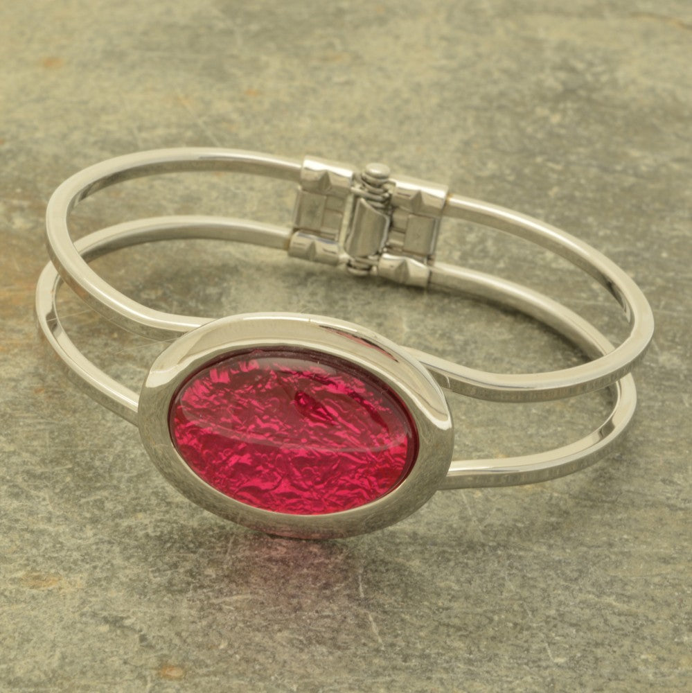 Fuchsia Pink Marble Resin Hinged Bangle