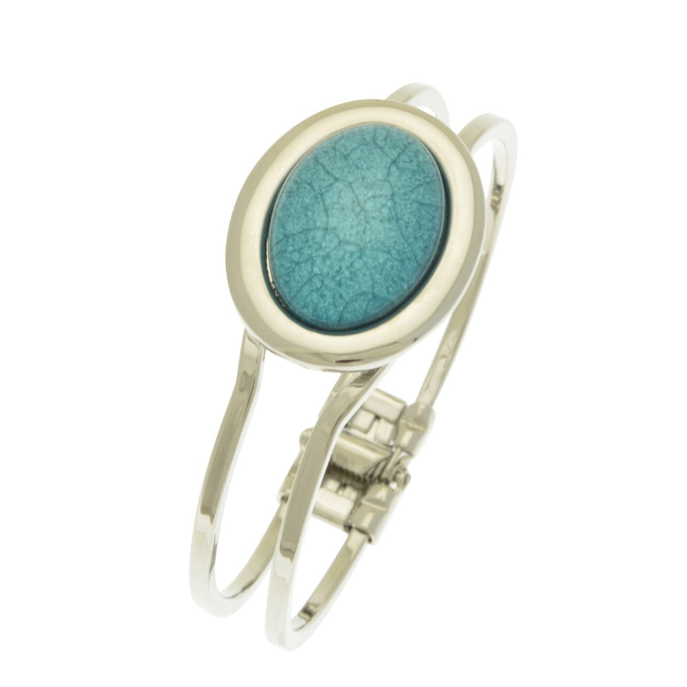 Sky Blue Marble Resin Hinged Bangle