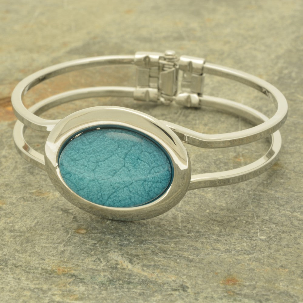 Sky Blue Marble Resin Hinged Bangle