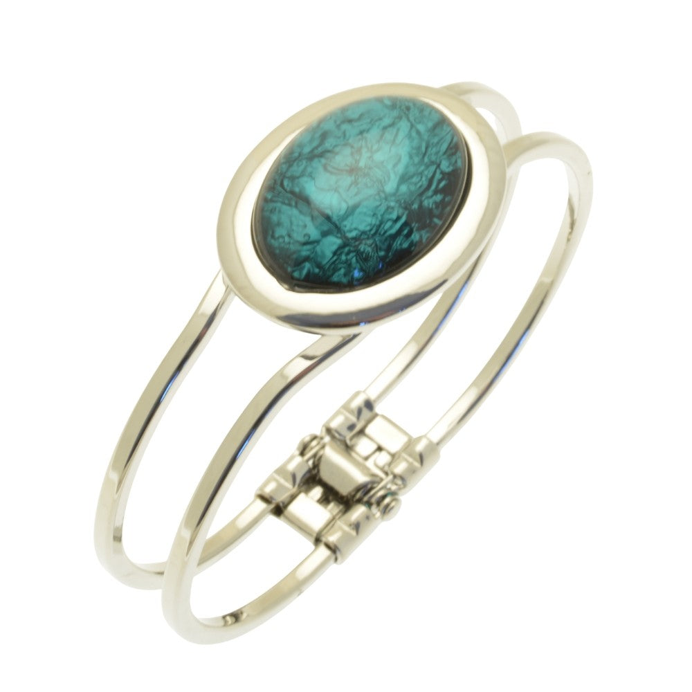 Teal Foil Resin Hinged Bangle