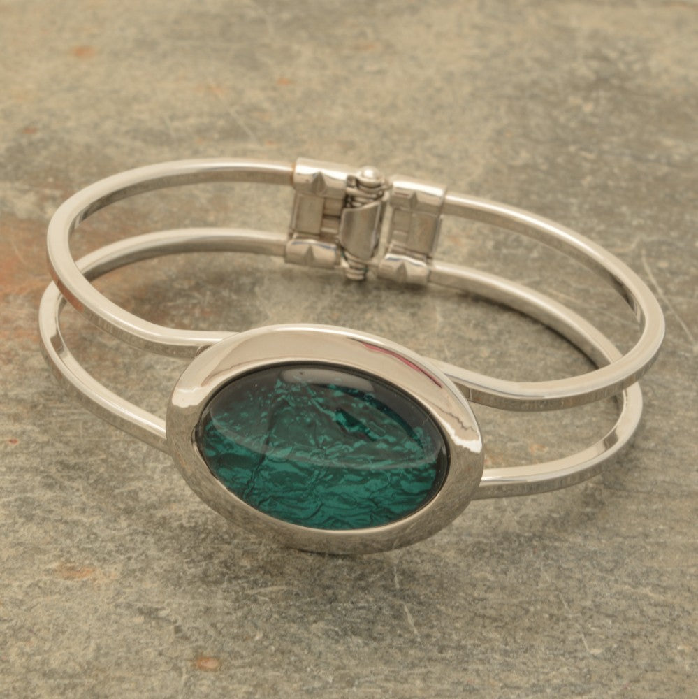 Teal Foil Resin Hinged Bangle