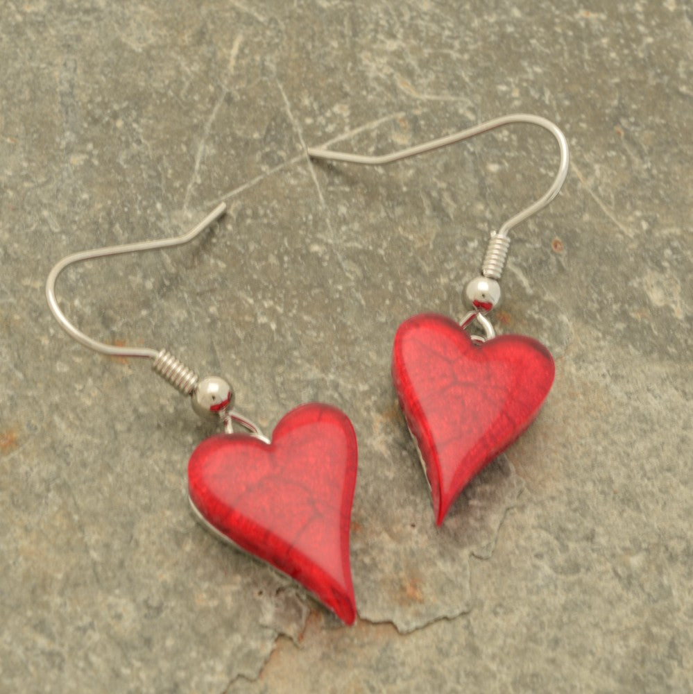 Red Heart Resin Drop Earrings