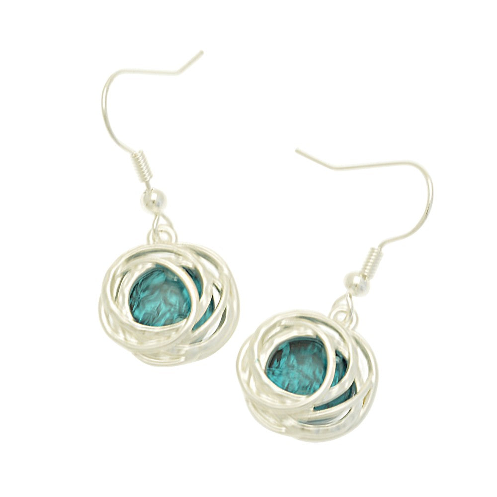 Forest Green Resin Drop Earrings with Silver Hooped Metalwork