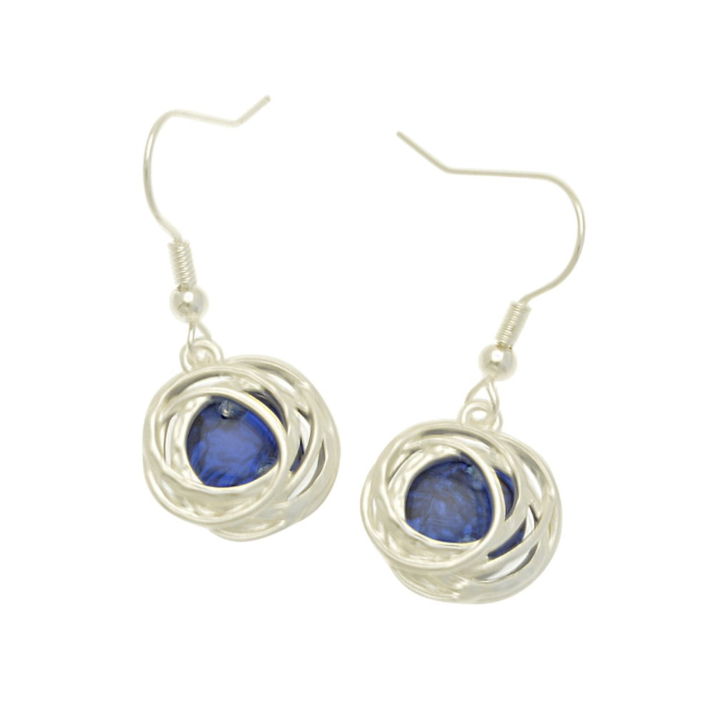 Royal Blue Resin Drop Earrings with Silver Hooped Metalwork