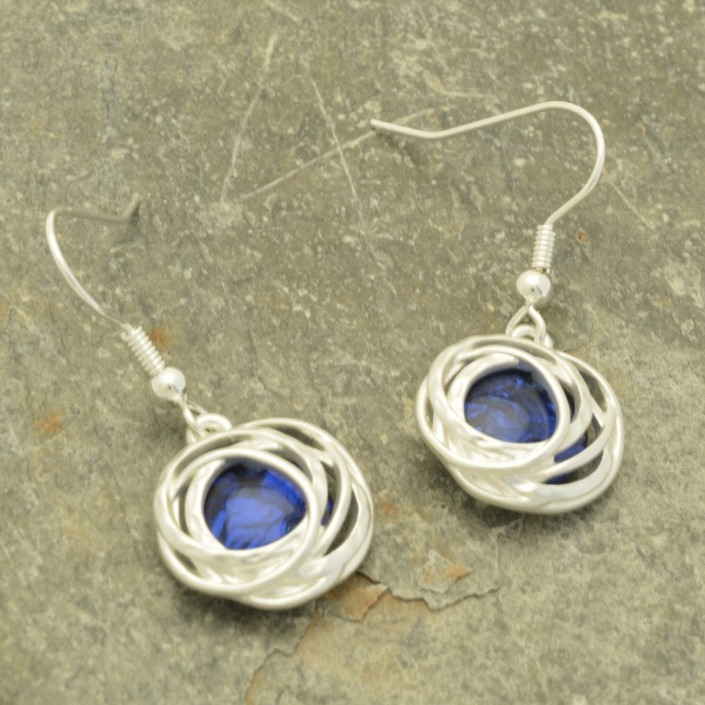 Royal Blue Resin Drop Earrings with Silver Hooped Metalwork