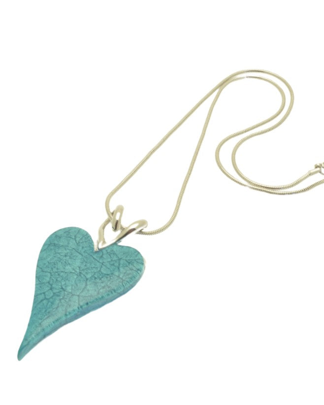 Blue Marbled Resin Heart Necklace