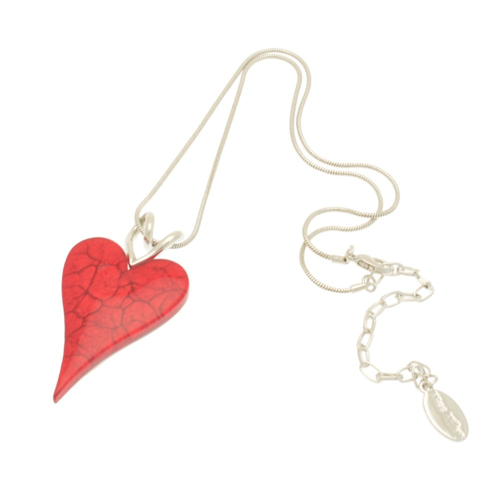 Red Marbled Resin Heart Necklace