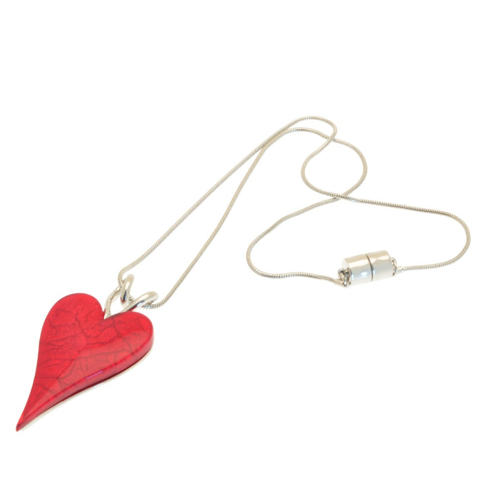 Red Marbled Resin Heart Necklace with Magnetic Clasp