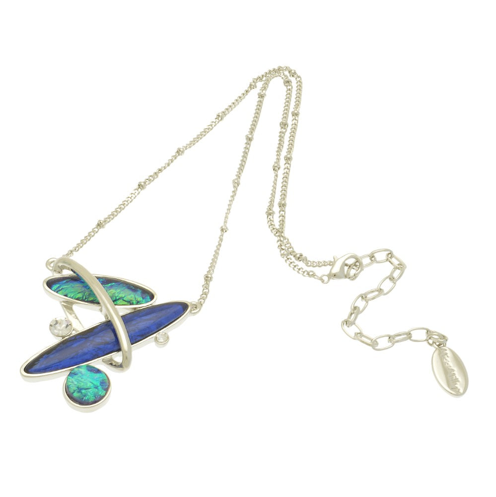 Necklace with a blue and green pendant on a white background