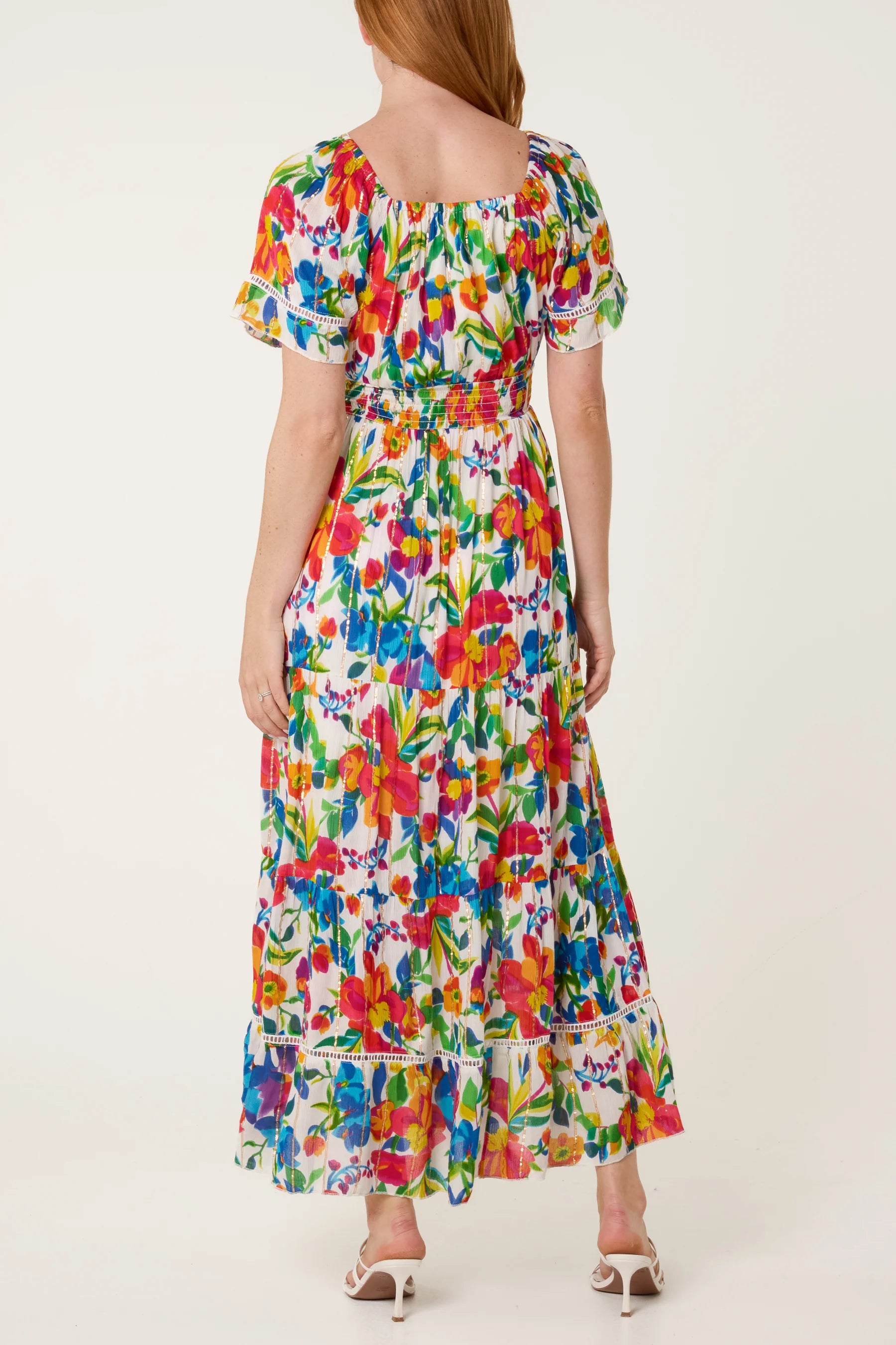 Boho Floral Maxi Dress with Tassel Tie – Multi