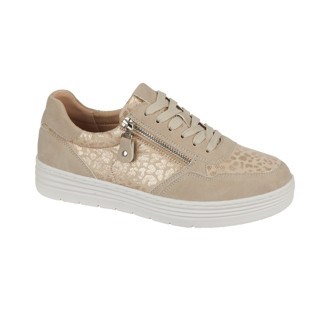 Osprey Beige Animal Print Metallic Trainers