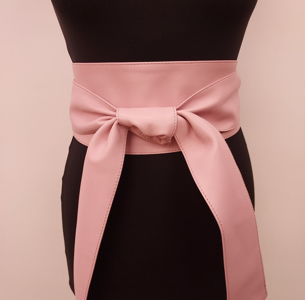 Pale Pink Leather Obi Belt – Handmade Wrap Belt