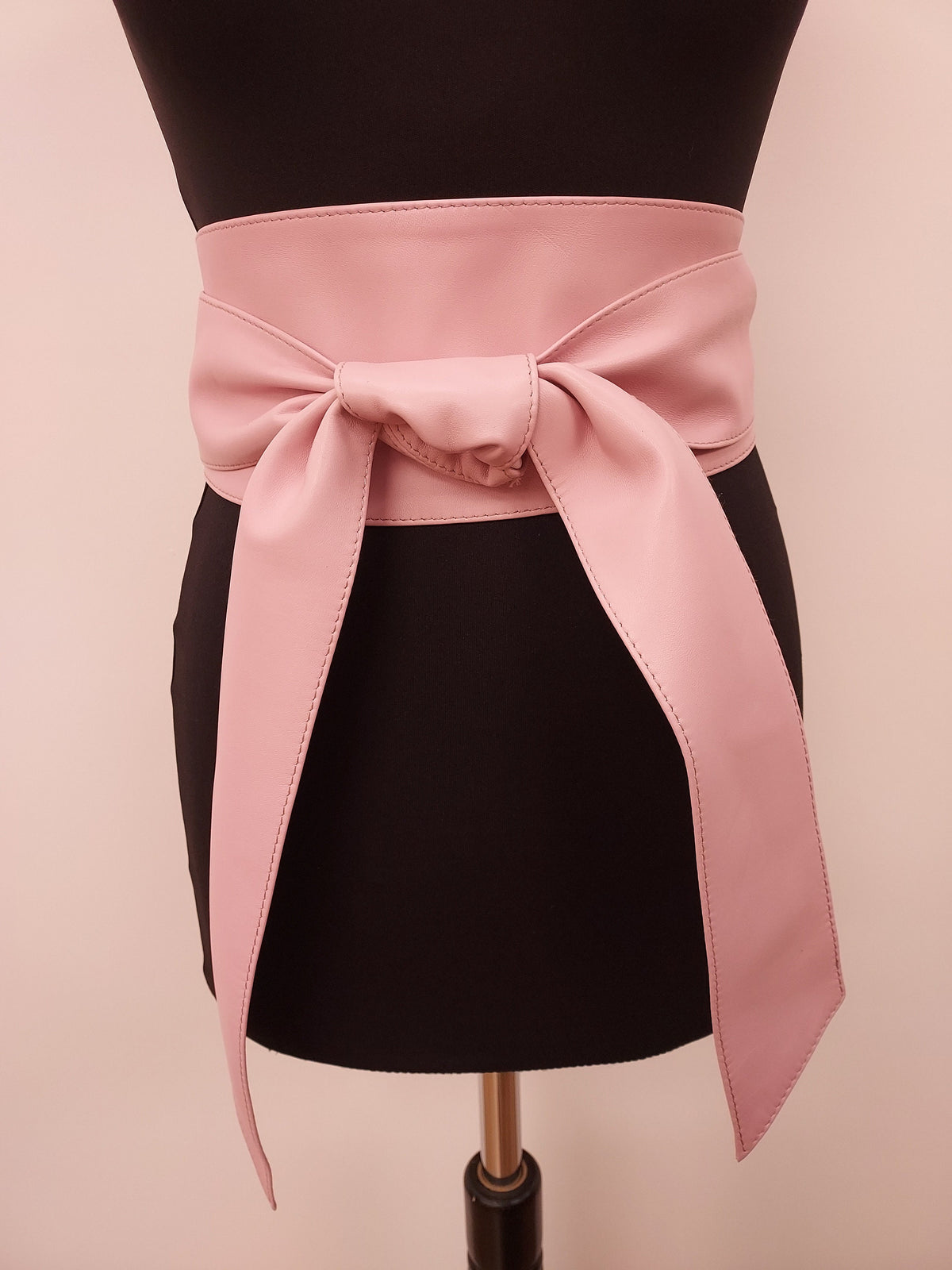 Pale Pink Leather Obi Belt – Handmade Wrap Belt